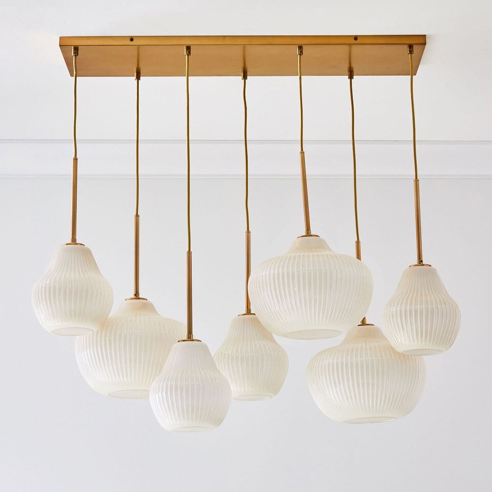 Sculptural Glass 7Light Ribbed Chandelier Champagne West Elm UK